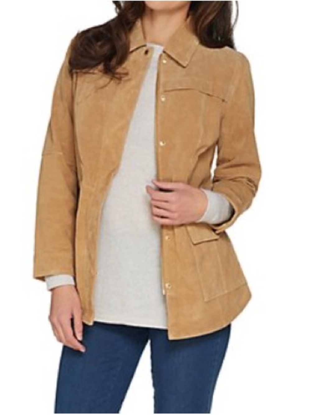 Isaac Mizrahi Tan Suede Button-Front Jacket